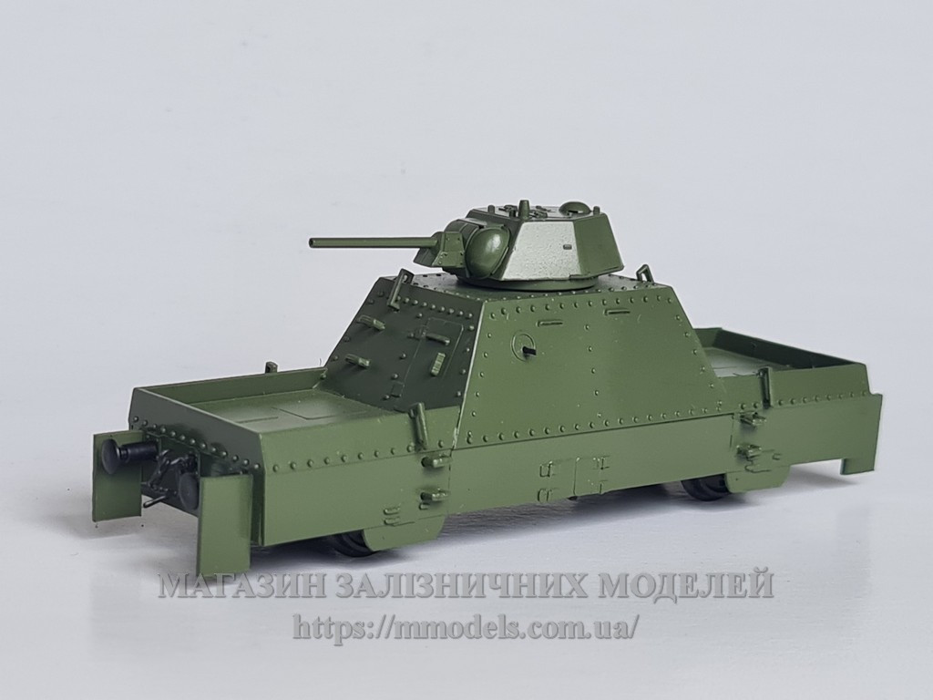 Масштабна модель вітчизняного 2-х осного броневагону PL-43,(башта 1942р) масштабу 1:87