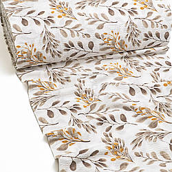 Тканина жатка (гофре) шириною 240 см "Сіро-коричневі та гірчичні гілочки" №5282