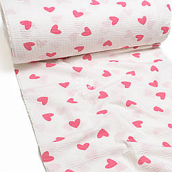 Тканина жатка (гофре) шириною 240 см "Рожеві сердечка" №5285