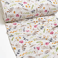 Тканина жатка (гофре) шириною 240 см "Рожеві маки та кріп" №5284