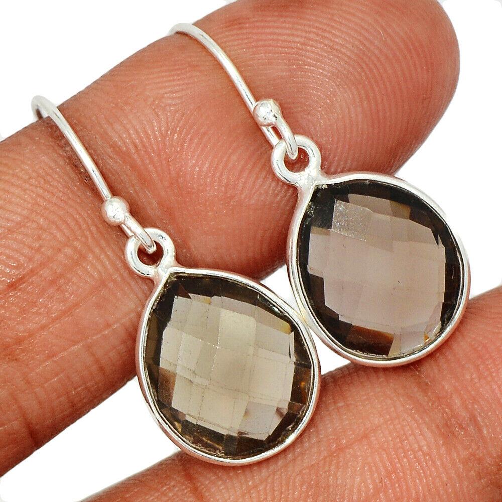 Рахтопаз димчастий кварц (моріон) срібні сережки,  934СРР