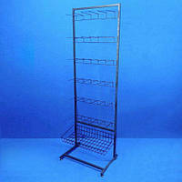 Стійка торгова Єва-60 на 6 секцій одинарних гачків і кошик прямий (чорна)