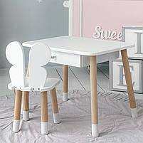 Дитячий столик з шухлядкою 46х60х45 та стільчик в виді метелика 26.5х26х25, білий, фото 5