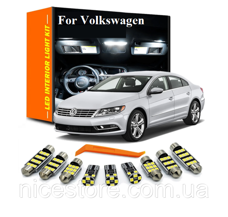 Комплект автомобільних LED ламп для салону Volkswagen Sharan 7M 1995-2000р. 13шт, фото 1