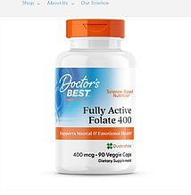 Doctor's Best Fully Active Folate (Methyl Folate) 400 mcg with Quatrefolic 90 Caps