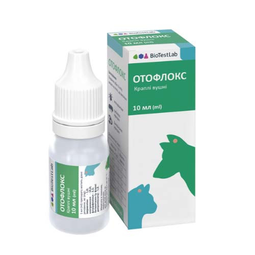 Отофлокс краплі вушні лікувальні для собак, котів, кролів 10мл (івермектин клотримазол флуорфенікол), фото 1