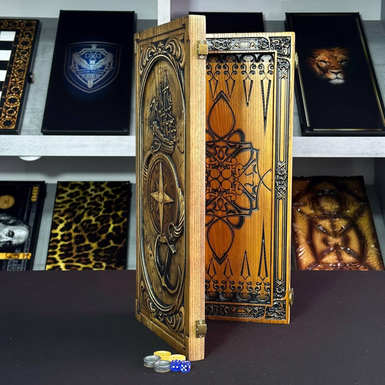 Нарди дерев'яні подарункові Роза вітрів 48×23см, фото 1