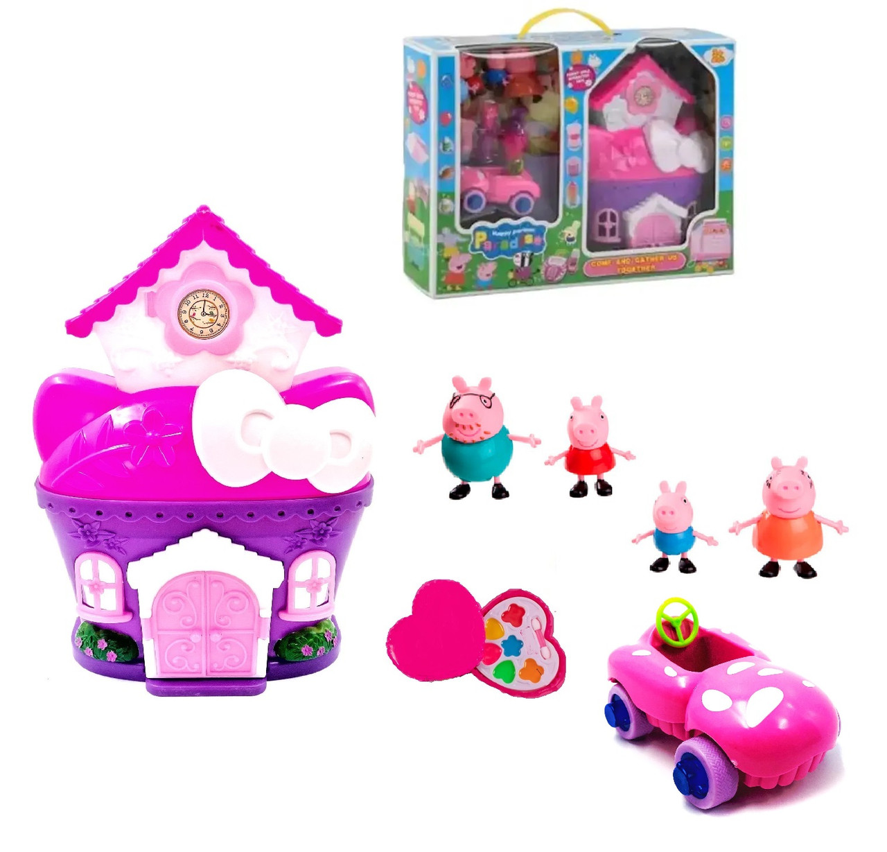 Будиночок Свинки (4 ігрові фігурки + машинка + косметика) YM377A, фото 1