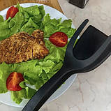 Лопатка кухонна щипці 2 в 1 чорна, фото 4