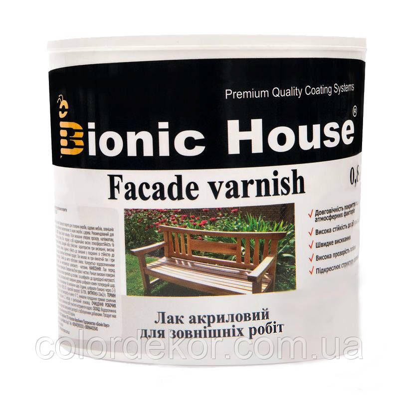 Водний лак для дерева для зовнішніх робіт "Facade Varnish" Глянсовий 10 л