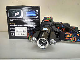 Ліхтар налобний Police W602-T6+2XPE Bike, 2x18650, велокріплення, zoom, ЗУ microUSB, Box