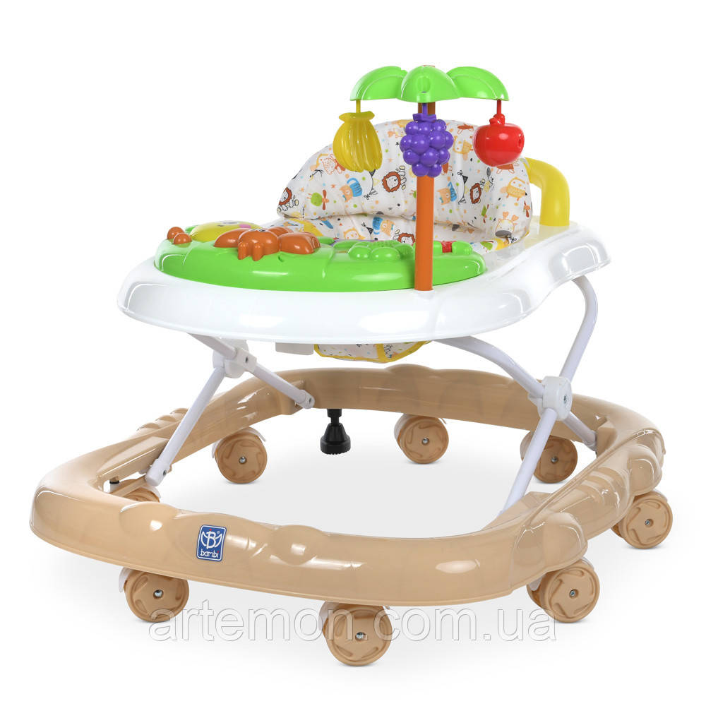 Ходунки дитячі Bambi M 5002 (63*63*72 см., колеса: 8 шт.*6,5 см., стопори: 2 шт, регулювання висоти, звуки тварин, ігрова панель)