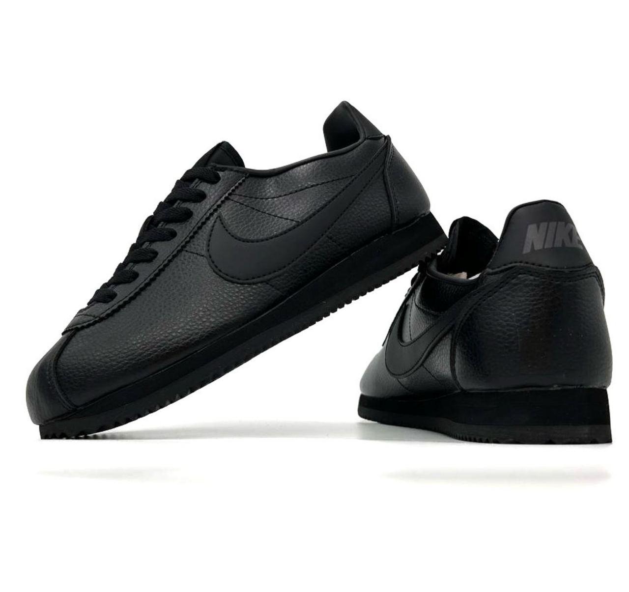 Чоловічі кросівки Nike Cortez Black Leather Кеди Найк Кортез низькі чорні шкіра демісезон