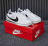 Чоловічі кросівки Nike Cortez White Black Leather Кеди Найк Кортез білі з чорним шкіра демісезон, фото 7