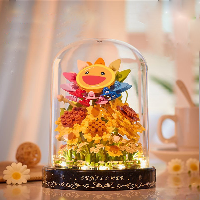 Конструктор нічник блочний дитячий з підсвіткою квітка в колбі Смайлик квіти, фото 1