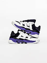 Спортивні кросівки Adidas Niteball чоловічі натуральна шкіра чорно-білі з фіолетовими вставками