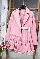 Женский осенний стильный костюм пиджак с подплечниками и юбка-шорты размеры 42-48