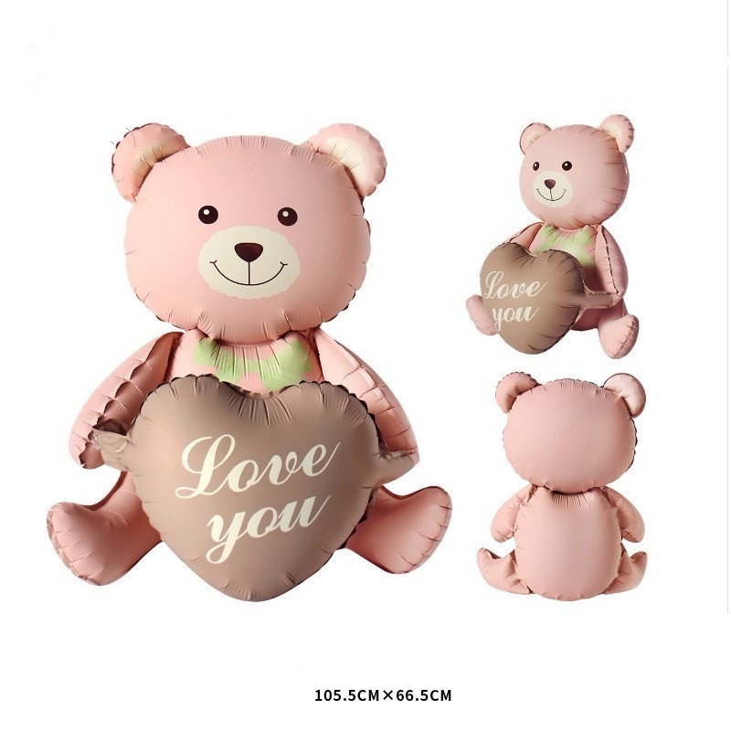 Фольгована кулька стояча Медведик 105.5х66.5 см рожевий, фото 1