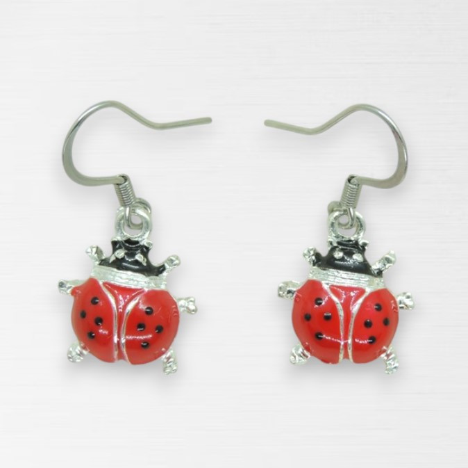 Жіночі сережки у вигляді Божої Корівки 2.5 см сріблясті, фото 1