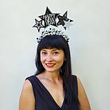 Чорний зі срібним Новорічний обруч з зірками, новорічна зіркова корона, фото 5