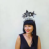 Чорний зі срібним Новорічний обруч з зірками, новорічна зіркова корона, фото 6