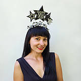 Чорний зі срібним Новорічний обруч з зірками, новорічна зіркова корона, фото 8