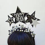 Чорний зі срібним Новорічний обруч з зірками, новорічна зіркова корона, фото 9