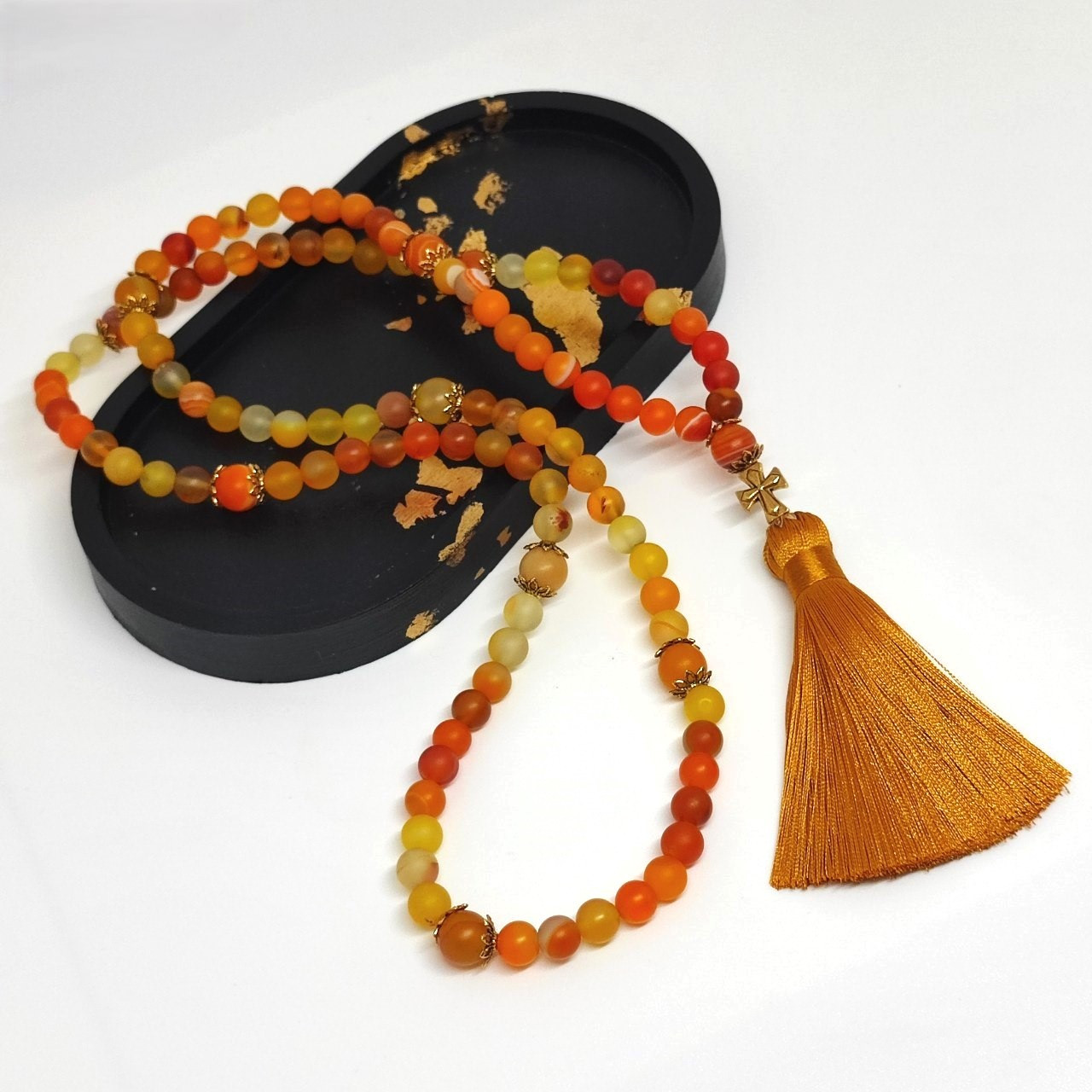 Чотки на 100 намистин з каміння жовтого смугастого агату, фото 1