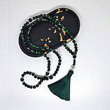 Чотки на 100 намистин з каміння соколине око (зелене) і чорний онікс глянцевий, фото 3
