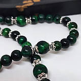 Чотки на 100 намистин з каміння соколине око (зелене) і чорний онікс глянцевий, фото 4
