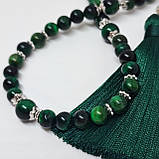 Чотки на 100 намистин з каміння соколине око (зелене) і чорний онікс глянцевий, фото 7