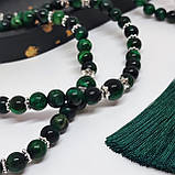 Чотки на 100 намистин з каміння соколине око (зелене) і чорний онікс глянцевий, фото 8