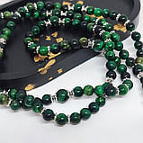 Чотки на 100 намистин з каміння соколине око (зелене) і чорний онікс глянцевий, фото 9