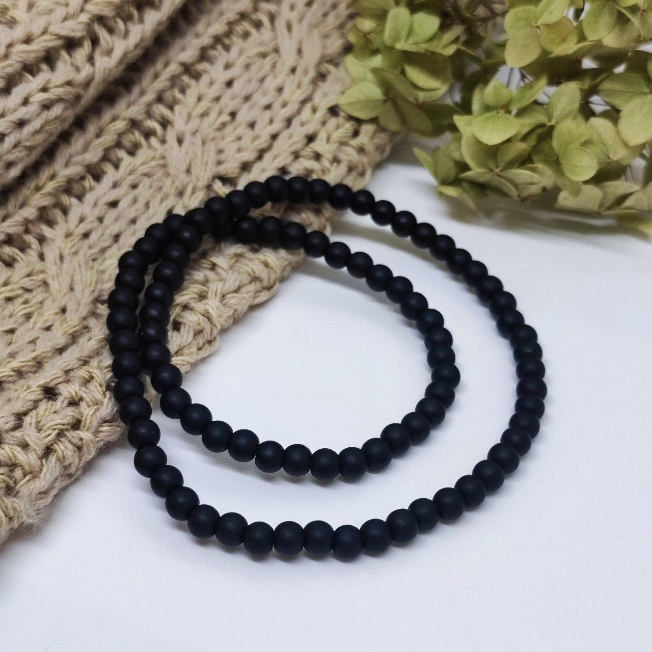 Подвійний браслет із каменів чорний онікс матовий, фото 1