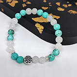 Браслет 8 мм бірюза, халцедон з вставкою Ніка, фото 3