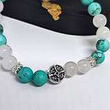 Браслет 8 мм бірюза, халцедон з вставкою Ніка, фото 4
