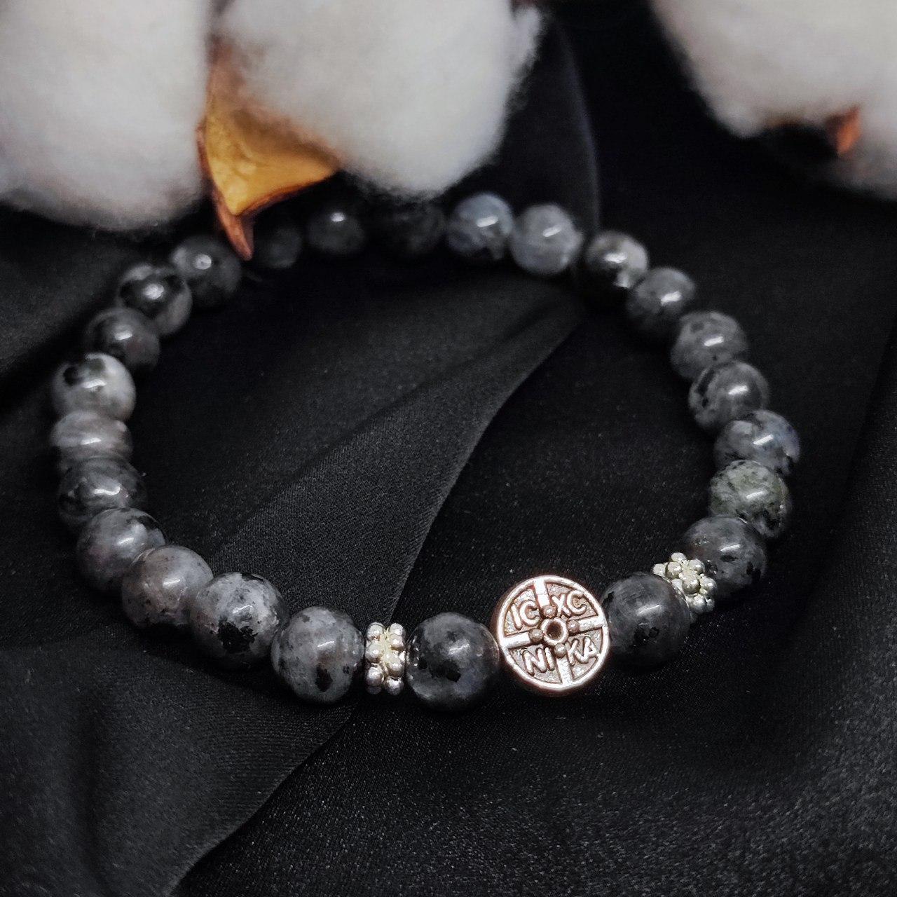 Браслет з вставкою Ніка з каменя лабрадорит на 24 намистини, фото 1