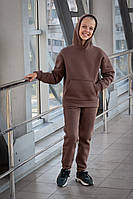 Теплий спортивний костюм на дівчинку підлітковий на флісі коричневий 140-164р