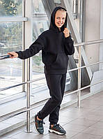 Теплий спортивний костюм на дівчинку підлітковий на флісі чорний 140-164р