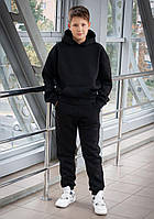 Теплий спортивний костюм на хлопчика підлітковий на флісі чорний 140-164р