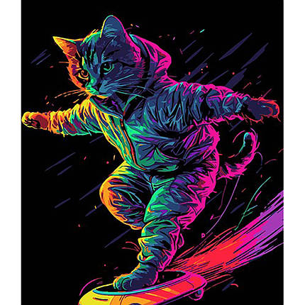FH-4 Набір для розпису за номерами Кіт на скейті Strateg на чорному тлі розміром 30х40 см, фото 1