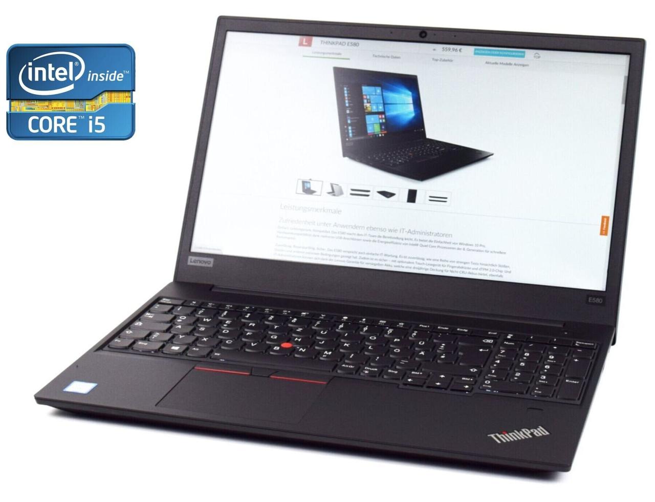 Ноутбук Б-клас Lenovo ThinkPad E580/ 15.6" (1920x1080)/ Core i5-8250U/ 16 GB RAM/ 240 GB SSD/ UHD 620