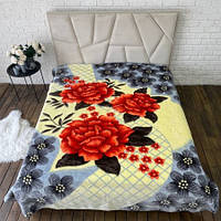 Плед стрижений з тиснений Піони на бежевому фоні Євро 200х240, 3,5кг.