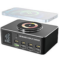 Багатопортовий зарядний пристрій з бездротовою зарядкою Addap MCS-818D+ | зарядна док-станція на 4 роз'єми Type-C PD + 4 роз'єми