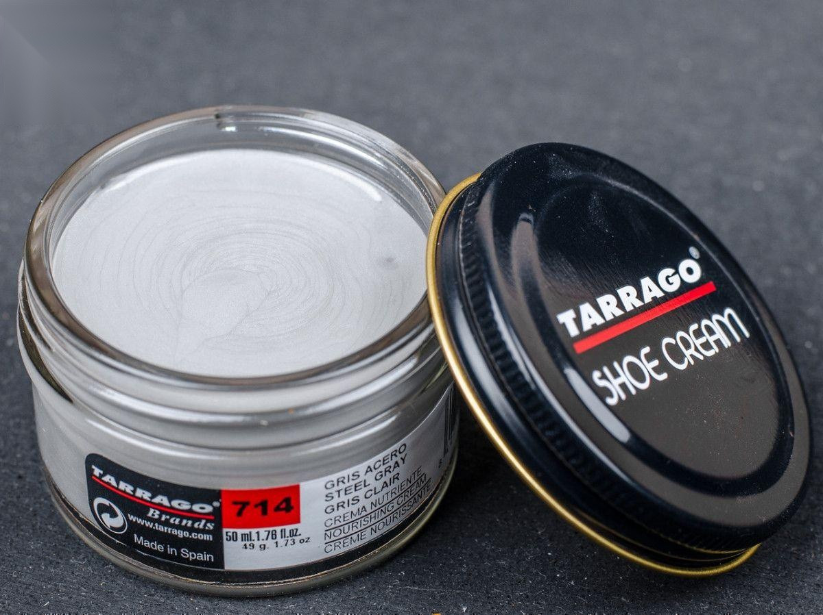Крем сталевий сірий перламутровий для взуття з гладкої шкіри Tarrago Shoe Cream, 50 мл,