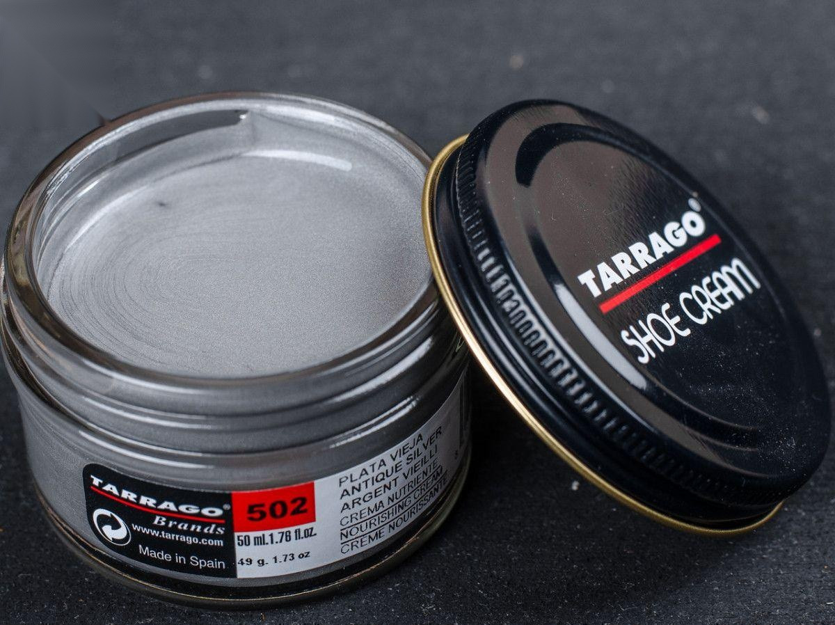 Крем антик срібний металік для взуття з гладкої шкіри Tarrago Shoe Cream, 50 мл, (502)
