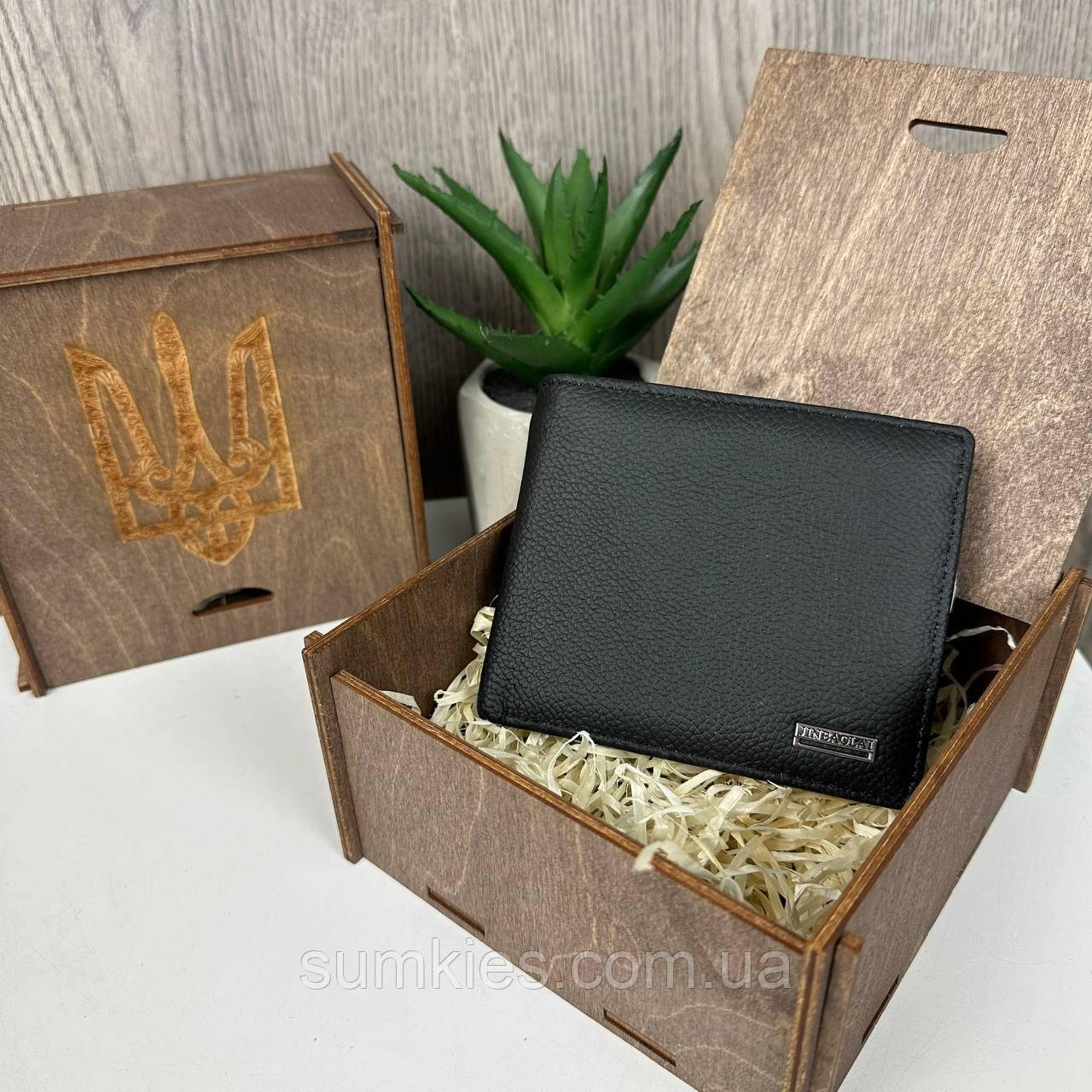 Чоловічий подарунковий набір шкіряний гаманець портмоне в коробці, фото 1