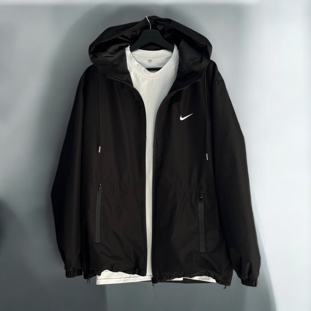 Вітровка чоловіча Nike куртка осінь-весна демісезонна з капюшоном чорна. Живе фото, фото 1