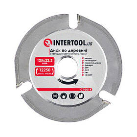 Диск по деревині із твердосплавними напайками 125*22.2*2.0 мм, 3Т на кутову шліфувальну машину. INTERTOOL