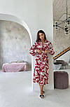 Квіткове плаття-сорочка міді на кнопках із поясом і довгими рукавами (р. 42-52) 2035839, фото 5
